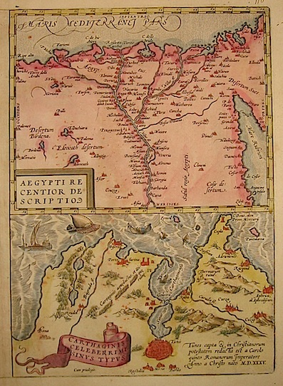 Ortelius Abraham (1528-1598) Aegypti recentior descriptio, Carthaginis celeberrimi sinus typus 1603 Anversa, Jean Baptiste Vrients